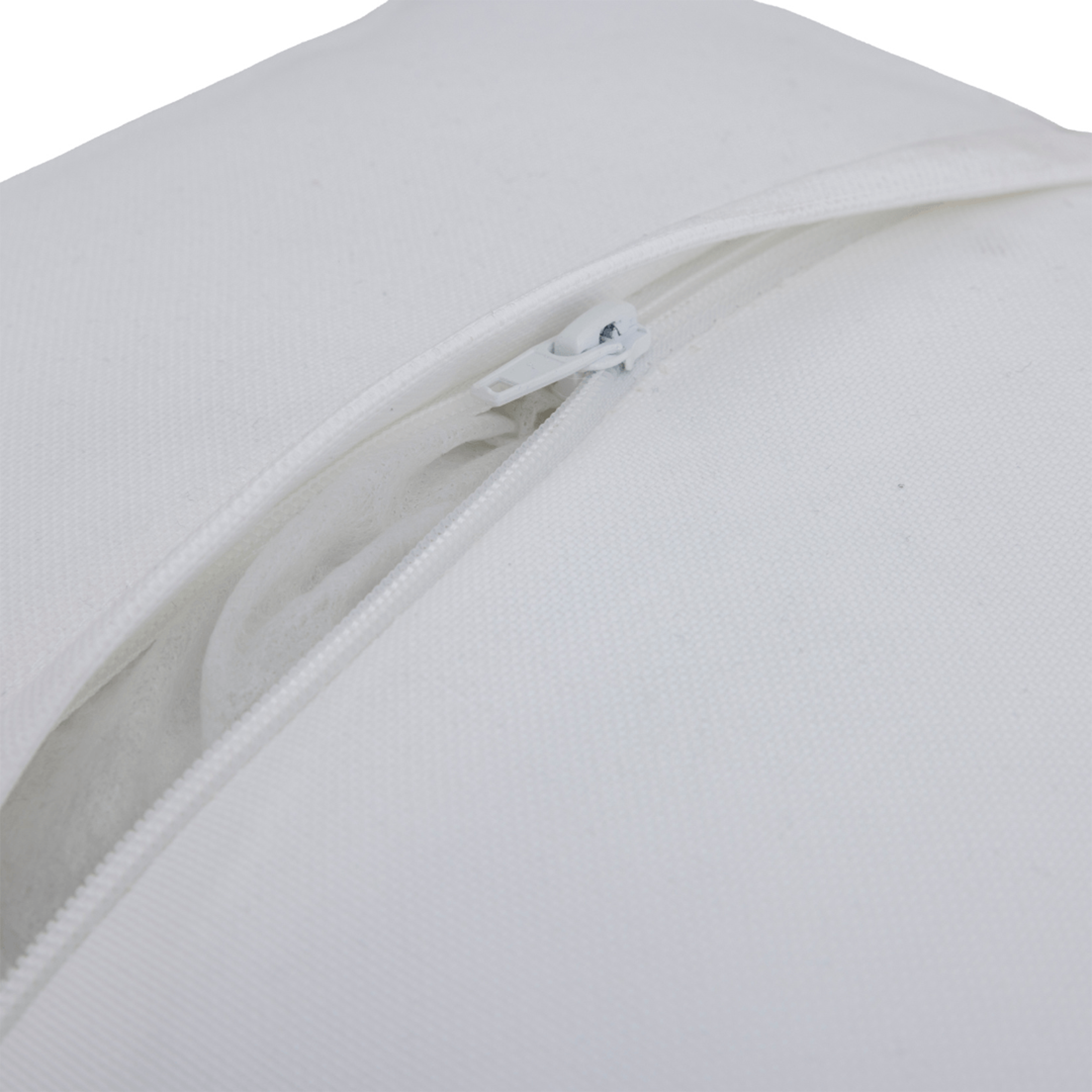 Corner close-up of outdoor pillow back showing hidden zipper closure